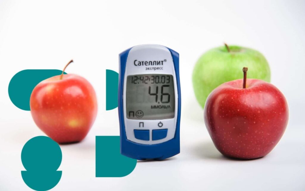 medidor de insulina e algumas frutas