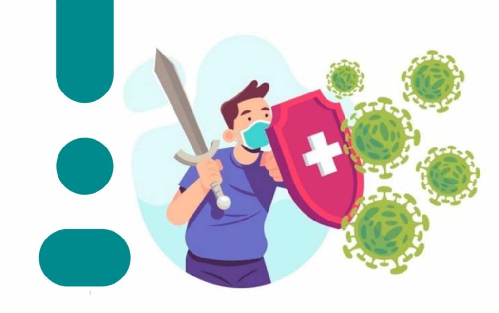 homem se protegendo de vírus com um escudo